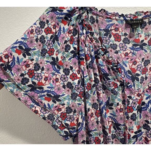 Talbots Women’s Size 16 Paradise Floral Popover Dress Ruffle Trim Multi Color - Picture 3 of 8